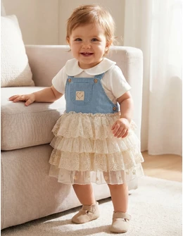Set vara, Rochita premium cu body, alb-albastru