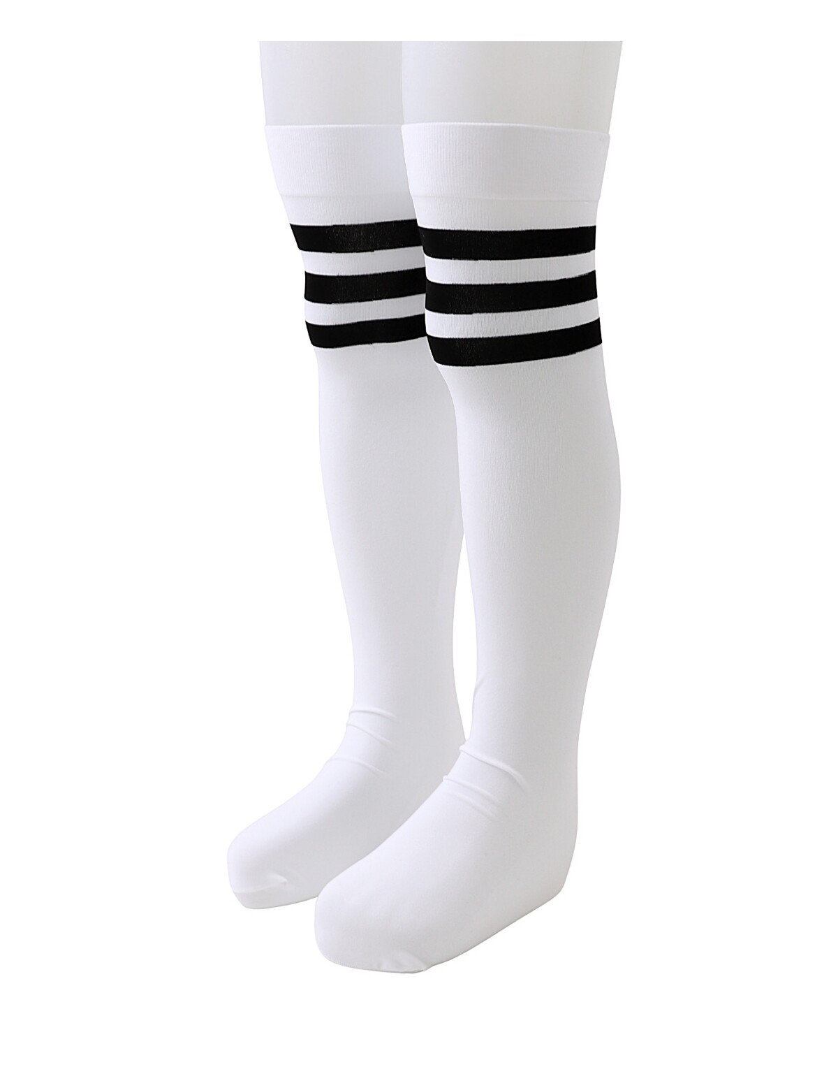 Sosete lungi stil dres licra MICRO, alb cu dungi negre