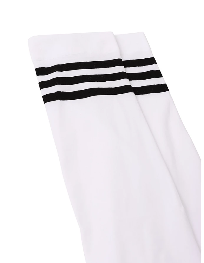 Sosete lungi stil dres licra MICRO, alb cu dungi negre picture - 3