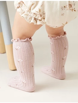 Sosete Ruffle Knee model roz prafuit