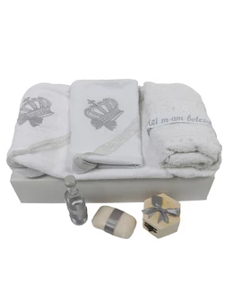 Trusou de botez brodat coronita-gri 2
