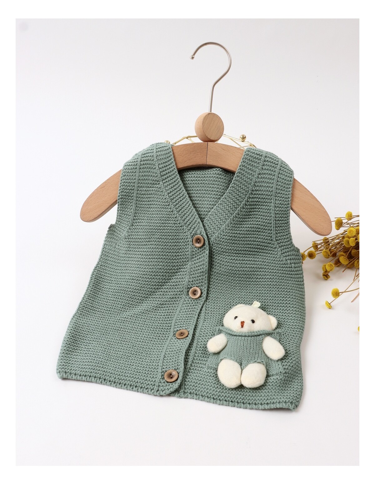 Vesta PNA cu jucarie Urs, model verde