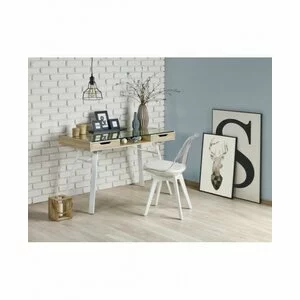 Birou B33, stejar Sonoma și alb 120/60/75 cm cu blat din sticlă mată