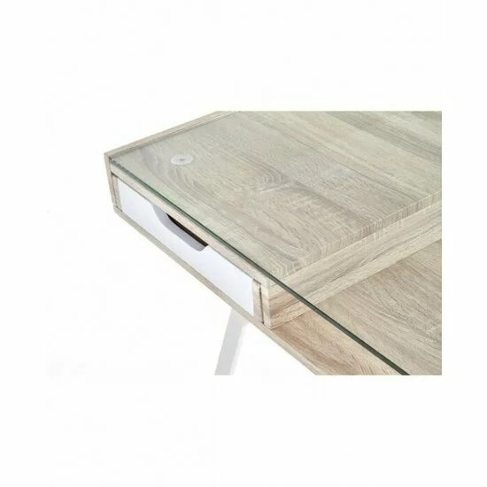 Birou B33, stejar Sonoma și alb 120/60/75 cm cu blat din sticlă mată picture - 7