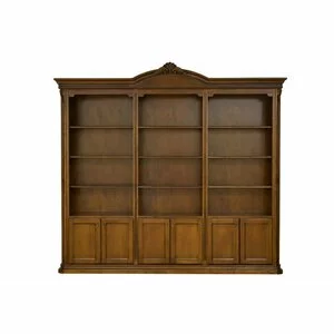 Bibliotecă Sonia, design robust, lemn masiv Paltin și Tei, MDF și panel furniruit, 262x40x244 cm, finisaj nuc