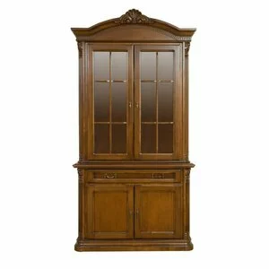 Bufet și vitrină Sonia cu 2 uși din lemn masiv fag, panel și MDF, furniruit cu furnir de nuc