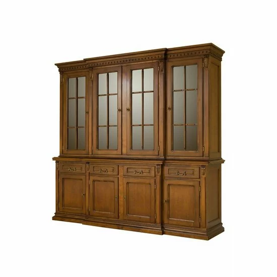 Bufet Vitrină 4 Uși Diana, expunere + depozitare, masiv fag + panel + MDF furniruit nuc, 240x58x140 h cm, finisaj la alegere picture - 2