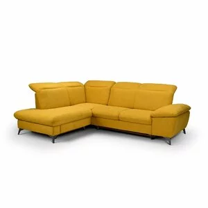 Colțar extensibil Lara, tetiere rabatabile, cadru lemn esență tare și PAL, arcuri sinusoidale și poliuretan, picioare metalice H 12,3 cm, 268x212 cm, personalizabil