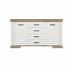 Comodă Marsel KOM2D4S, 2 uși și 4 sertare, design minimalist, MDF și PAL, 166x89x45 cm, alb frasin