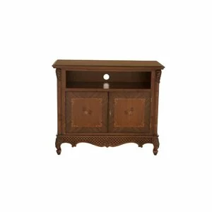 Comodă TV Milly din lemn masiv fag, panel și MDF, furniruită cu furnir de nuc, 110x55x103 cm