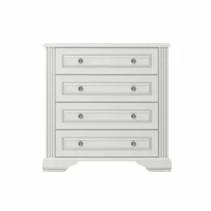 Comodă White 4S, 4 sertare, MDF frezat și PAL melaminat, 93x45x94 cm, frasin alb și pin argintiu