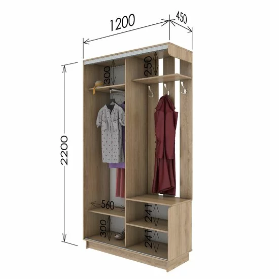 Cuier Alice, Cu Oglindă Simplă Și Spații Depozitare, PAL, 220x120x45 cm, Wenge picture - 2