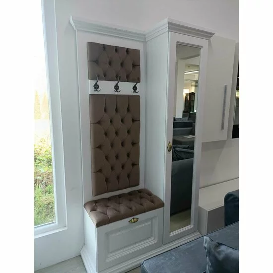 Cuier tapițat Alb, design modern, structură PAL și tapițerie, 130/40/210 cm, alb picture - 4