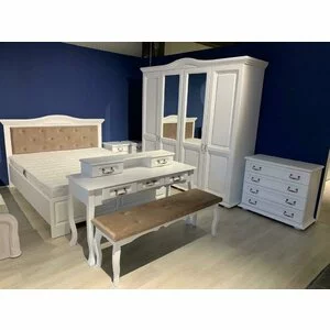 Dormitor Elena, Set Mobilier Clasic, PAL și MDF, 160x200 cm, Alb