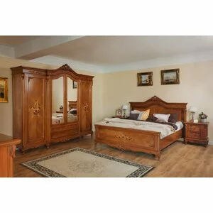 Set dormitor Paris, design clasic + finisaje premium, lemn masiv fag + MDF furniruit, dimensiuni variabile, nuc