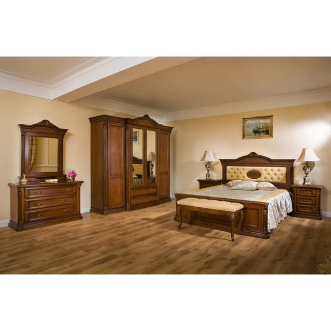 Set dormitor Sonia I, mobilier modular premium + finisaje naturale, lemn masiv fag + MDF furniruit, dimensiuni variabile, nuc