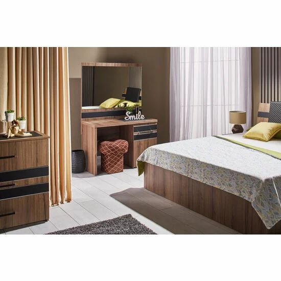 Dormitor Fenix, design tradițional, PAL, pat 160x200 cm, nuc picture - 3