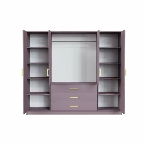 Dulap Bali 2D4 cu oglindă, bară haine, 4 sertare, PAL laminat, 196x58x200 cm, roz picture - 2