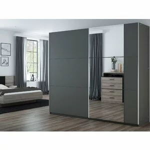 Dulap Bastia cu usi culisante si 12 rafturi din PAL, 2,50x0,61x2,15 m, grafit