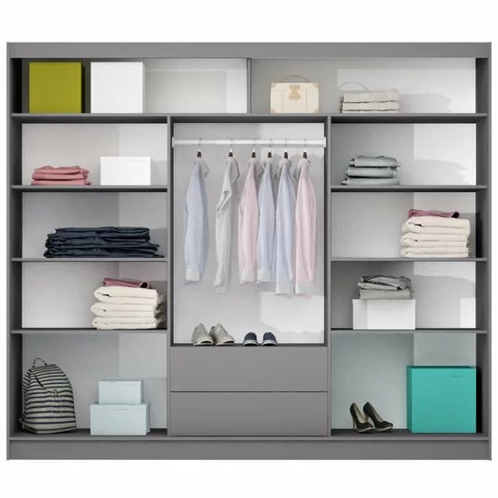 Dulap Batumi cu oglinda si usi glisante din PAL, 250x61x215 cm, alb picture - 3