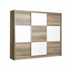 Dulap Cordoba cu usi glisante din PAL, 2,50x0,61x2,15 m, canion si alb