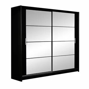Dulap Dakota cu usi glisante si oglinzi din PAL, 2,03x0,61x2,15 m, negru