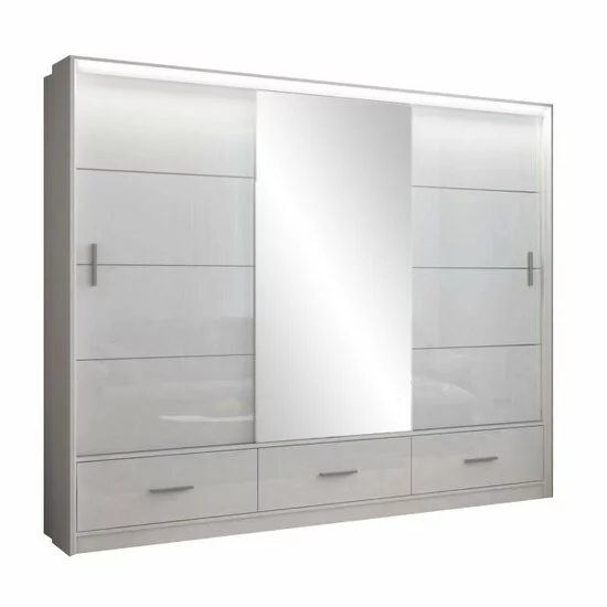 Dulap Marsylia dulap cu usi culisante din pal melaminat cu feronerie de calitate și compartimentare practică cu finisaj lucios, 255x61x225 cm, negru lucios picture - 3