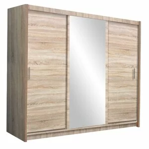 Dulap Monako dulap cu usi culisante din pal melaminat cu feronerie de calitate și compartimentare practică, 250x61x215 cm, Sonoma