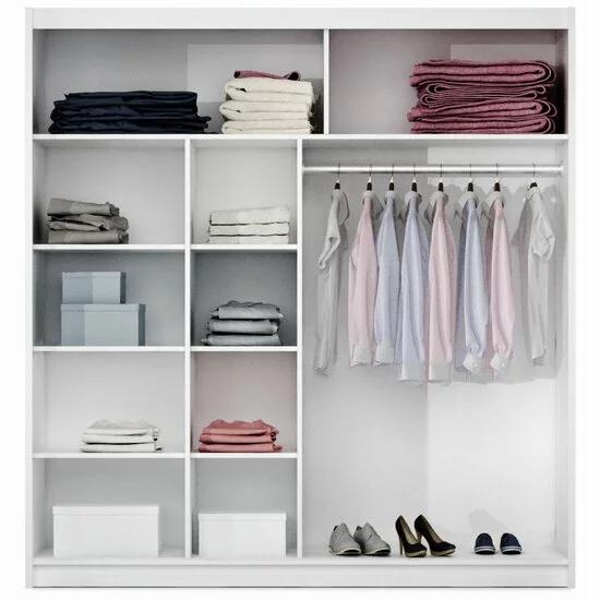 Dulap Paris dulap cu usi culisante din pal melaminat cu feronerie de calitate și compartimentare practică, 203x61x215 cm, alb picture - 2