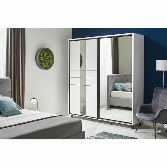 Dulap Rio, alb - 160/224 cm, cu uși glisante, oglindă mare și picioare metalice, PAL melaminat picture - 2