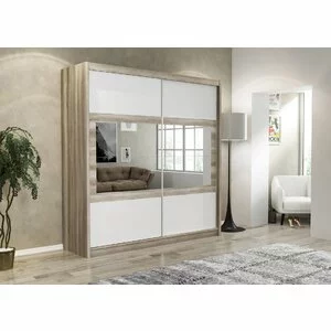 Dulap Salwador dulap cu usi culisante din pal melaminat cu feronerie de calitate și compartimentare practică, 203x61x215 cm, alb