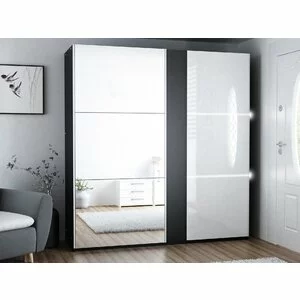 Dulap Tunis cu oglindă și uși culisante, pal melaminat, 200x65x215 cm, grafit