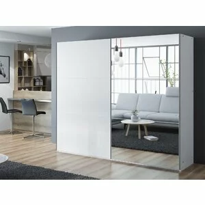 Dulap Vigo cu uși culisante și structură modernă, pal melaminat, 250x65x215 cm, alb