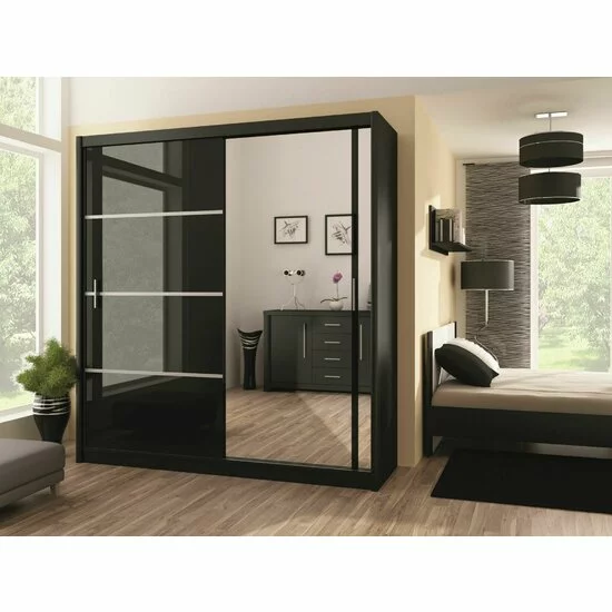 Dulap Vista cu uși glisante și oglinzi, pal melaminat, 203x61x215 cm, alb picture - 4