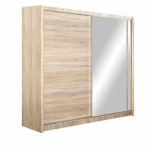 Dulap Vista cu uși glisante și oglinzi, pal melaminat, 203x61x215 cm, alb