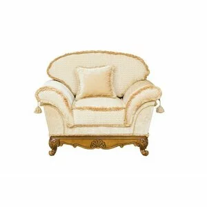 Fotoliu Rapsodi, design clasic, stofă și lemn masiv, 85x80x110 cm, crem