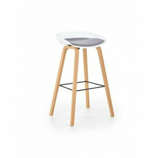 Scaun bar H86, scaun rotativ, design ergonomic, cadru metalic, 43x42x81/76 cm, alb/gri picture - 3