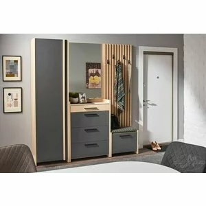 Hol Solaris, set modular cu pantofar și oglindă, PAL melaminat, cremona/grafit