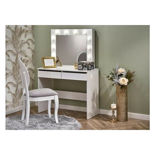 Masă de toaletă Hollywood, cu oglindă, din PAL, 94x43x140 cm, alb