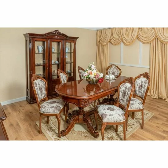 Masă ovală extensibilă Sonia, lemn masiv fag + MDF furniruit, 200-280 cm, nuc picture - 2