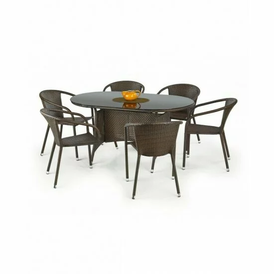 Masă Master, blat din sticlă securizată și structură din rattan sintetic, sticlă și rattan, 150x90x74 cm, maro/negru picture - 2