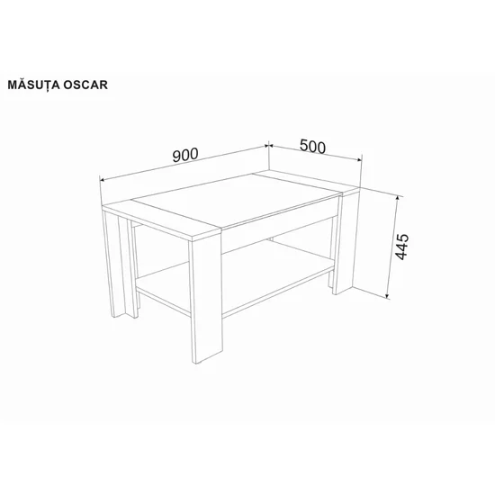 Măsuță Cafea Oscar, Cu Blat MDF, PAL Melaminat, 50x90x44.5 cm, Alb Samoa picture - 2