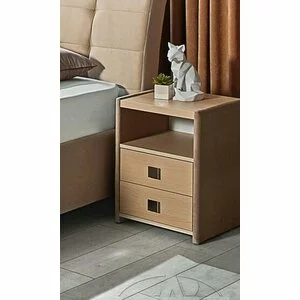 Noptieră Samba, cu 2 sertare, tapițată catifea, 42x41x58 cm, bej