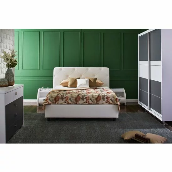 Pat Cristal cu sistem rabatabil și spațiu de depozitare, piele ecologică, 160x200 cm, alb picture - 3