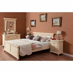 Pat Floris 160x200 cm din lemn masiv fag și tei cu tăblie capitonată și structură robustă