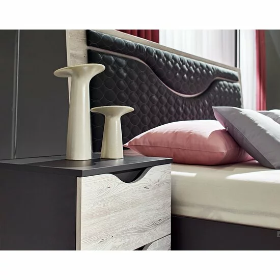 Pat Happy cu spațiu de depozitare, tapițat cu stofă, PAL și MDF, 160x200 cm, alb Samoa picture - 2