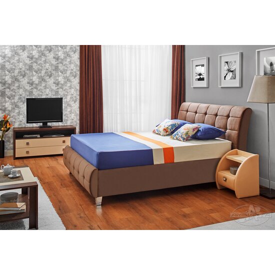 Pat Samba cu somieră rabatabilă, ladă de depozitare, spătar tapițat cu stofă catifelata, PAL melaminat, 160x200 cm, maro picture - 2