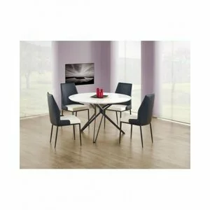 Masă Pixel rotundă, stil minimalist, MDF lucios și oțel mat, 120x76 cm, alb/negru