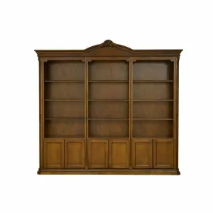 Bibliotecă Sonia, design robust, lemn masiv Paltin și Tei, MDF și panel furniruit, 262x40x244 cm, finisaj nuc