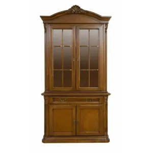 Bufet și vitrină Sonia cu 2 uși din lemn masiv fag, panel și MDF, furniruit cu furnir de nuc
